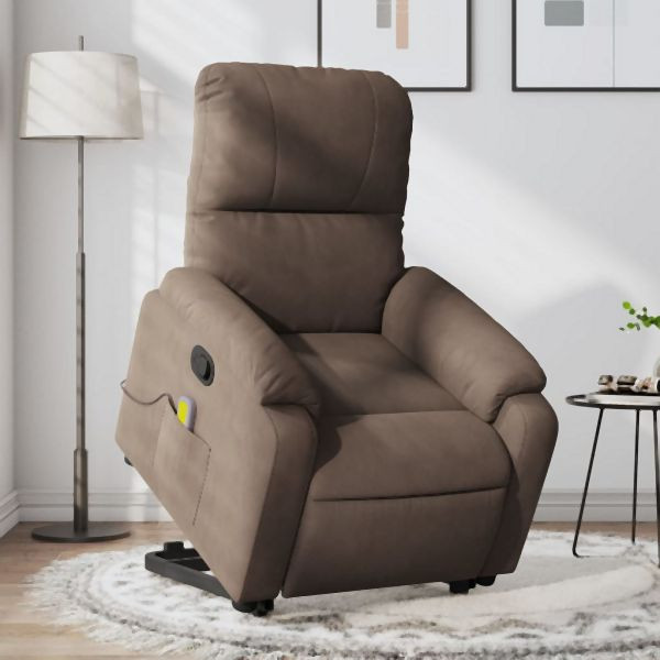 vidaXL Massagesessel mit Aufstehhilfe Braun Mikrofasergewebe, 3204935