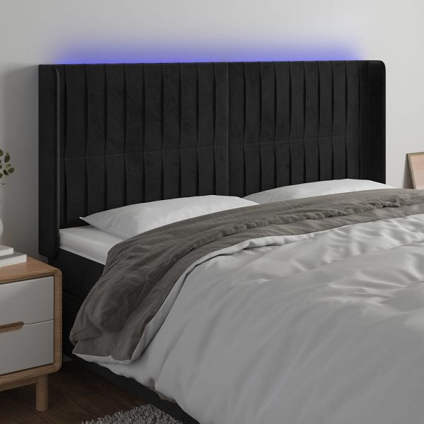 vidaXL LED Kopfteil Schwarz 203x16x118/128 cm Samt, 3124354