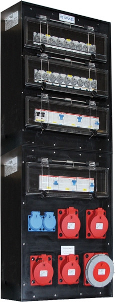GIFAS Vollgummi-Wandverteiler Typ 7900, 1x CEE 32/400, 1x CEE 16/400, 18x Schuko, LS, FI, HS, Gerätestecker 63/400, 294143