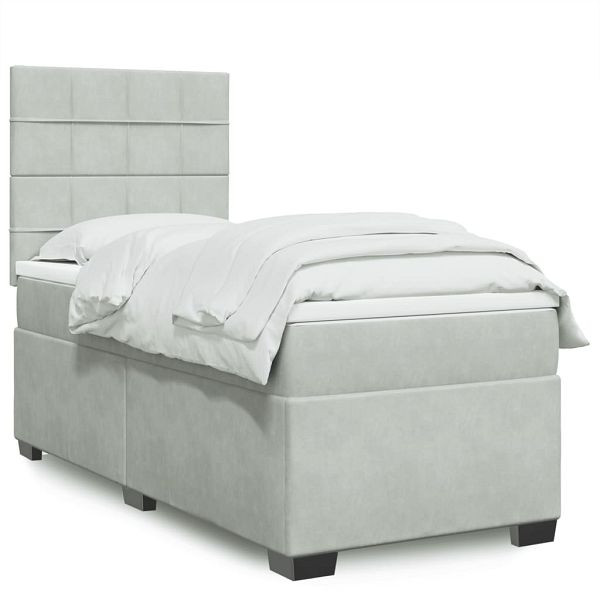 vidaXL Boxspringbett mit Matratze Hellgrau 80x200 cm Samt, 3293062