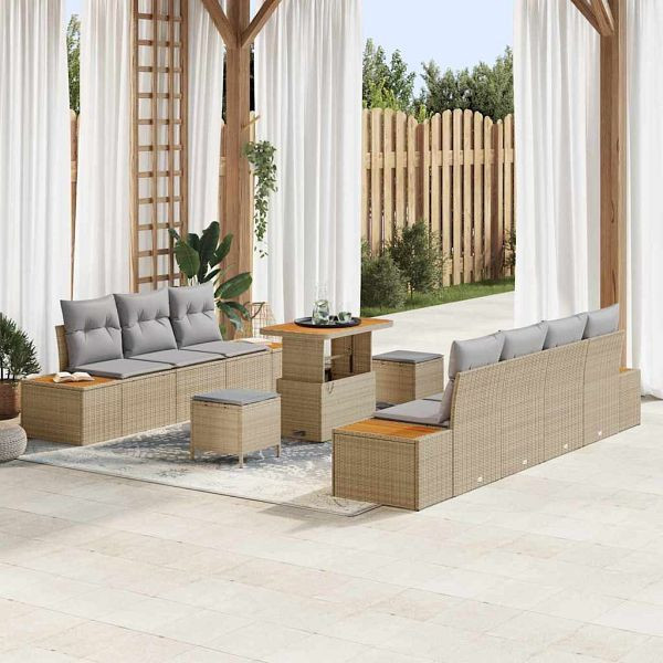 vidaXL Garten-Sofa-Set 10-teilig Beige und Hellgrau 90 x 55 x 71 cm, 3364832
