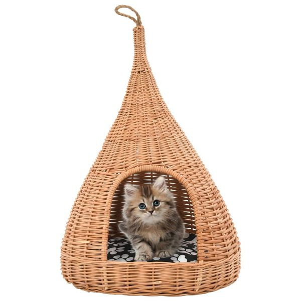 vidaXL Katzenhaus mit Kissen 40x60 cm Naturweide Tipi, 170777