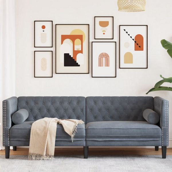 vidaXL Chesterfield-Sofa mit Nackenrollen 3-Sitzer Dunkelgrau Samt, 372694