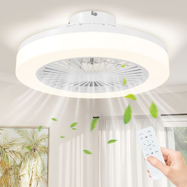 HOMCOM Deckenventilator mit LED-Lampe, 6 Geschwindigkeiten, Fernbedienung, Weiß, B31-513V00WT