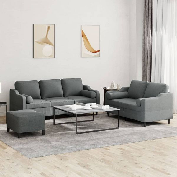 vidaXL 3-teilig Sofagarnitur mit Kissen Dunkelgrau Stoff, 3201859