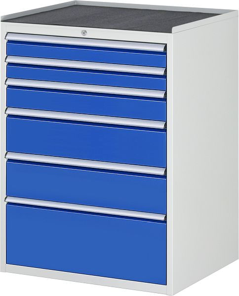 RAU Schubladenschrank Serie 7000, B770 x T650 x H1035mm, Metallauflage, Höhe 25 mm, Schubladen: 2xH90, 1xH120, 2xH180, 1xH270 mm, 13-XL7.7A-MT.11