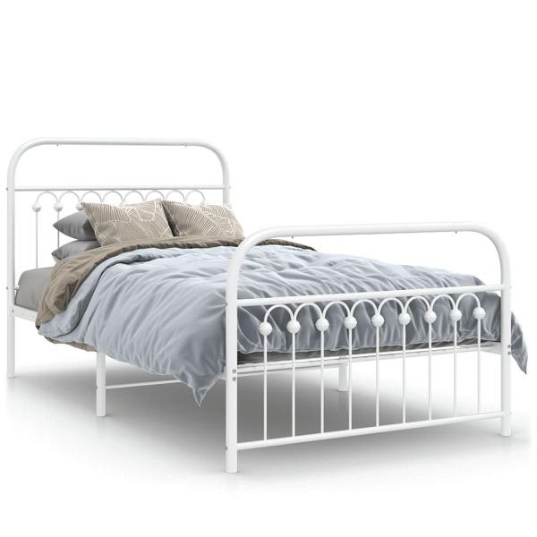 vidaXL Bettgestell mit Kopf- und Fußteil Metall Weiß 100x200 cm, 376662