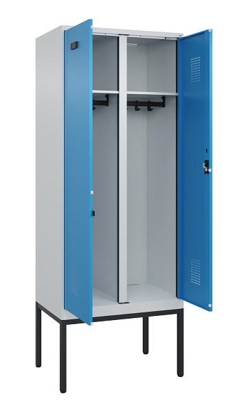 C+P Schwarz-Weiß-Spind Evolo PLUS, Gestell, 2 Abteile, 2120x800x500mm, 7035/5012, Zylinderschloss, 0490327-22 S10034