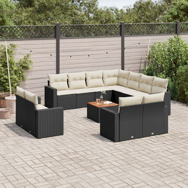 vidaXL 12-teilig Garten-Sofagarnitur mit Kissen Schwarz Poly Rattan, 3256714
