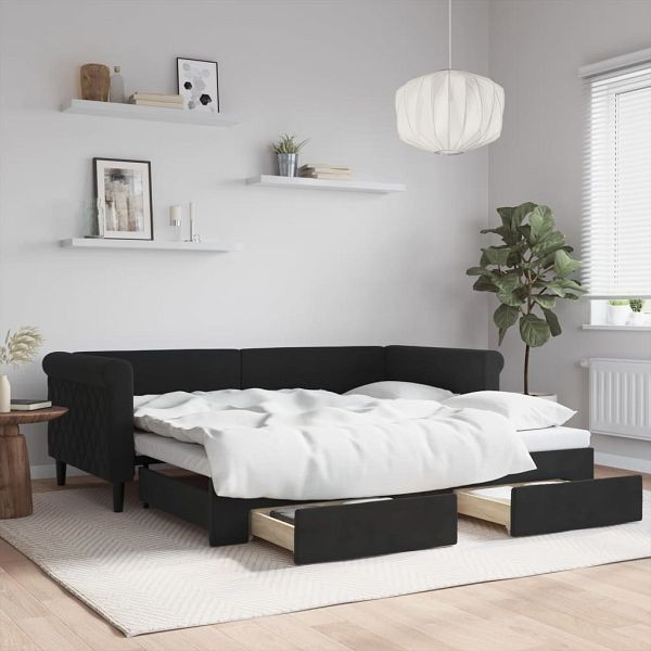 vidaXL Tagesbett Ausziehbar mit Schubladen Schwarz 90x190 cm Samt, 3197834