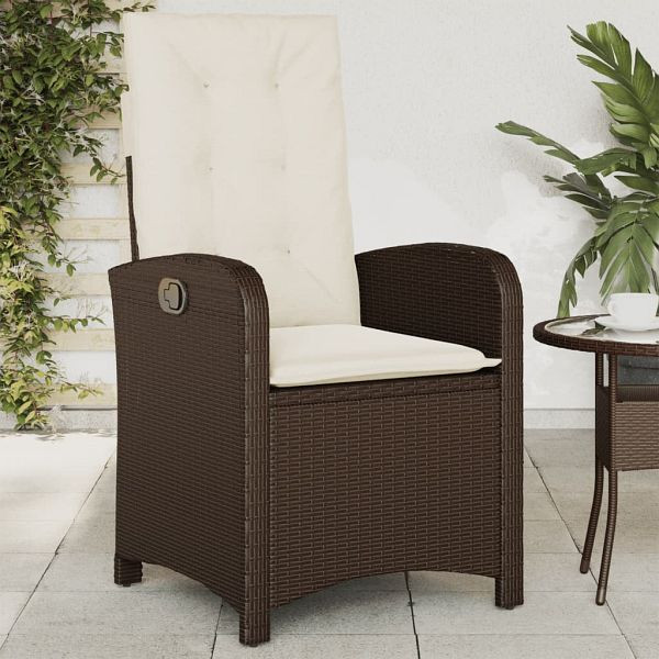 vidaXL Gartensessel Verstellbar mit Kissen Braun Poly Rattan, 365162