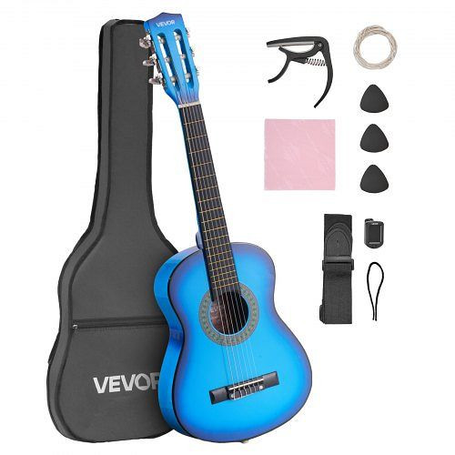 VEVOR Konzertgitarre 780 mm Blau, Holz-Starter-Set für Anfänger inkl. Gigbag, Gurt, Stimmgerät, Kapodaster, Plektren, JBGDJT30INCHL30FD001V0