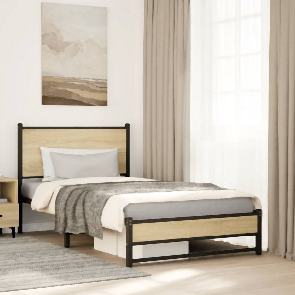 vidaXL Metallbett ohne Matratze Sonoma-Eiche 100x200 cm, 4007881