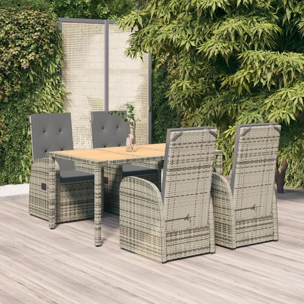vidaXL 5-teilig Garten-Essgruppe mit Kissen Grau Poly Rattan, 3157585