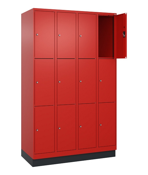 C+P Schließfachschrank Evolo PLUS, mit Sockel, 12 Fächer, 1950x1200x500mm, 3020/3020 Verkehrsrot, Abteile 4, Abteilbreite 300 mm, 049020-403 S10025