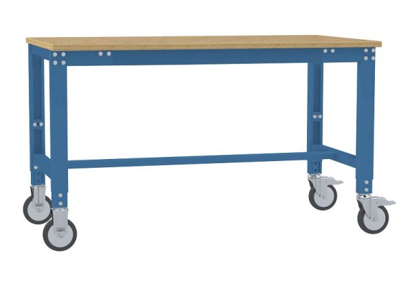 Manuflex Arbeitstisch UNIVERSAL Spezial mobil mit Multiplexplatte, BxTxH = 1250 x 600 x 752-972 mm, Brillantblau, AU7325.5007