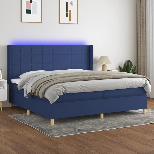 vidaXL Boxspringbett mit Matratze & LED Blau 200x200 cm Stoff, 3138907