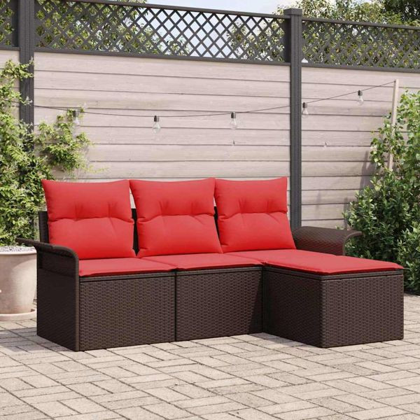 vidaXL Gartensofa-Set mit Kissen 4-teilig Braun Poly-Rattan, 3345314
