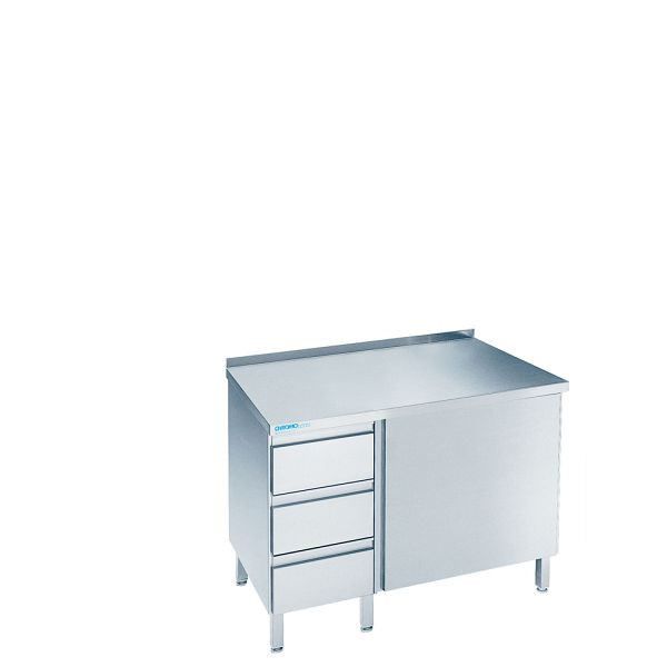 CHROMOnorm Arbeitsschrank mit Flügeltür und Schubladenblock links, Tiefe 600mm, Tischplatte hinten auf, SF0608CS3L0