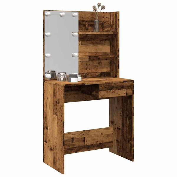 vidaXL Schminktisch mit LED-Leuchten Altholz-Optik 74,5x40x141 cm, 857021
