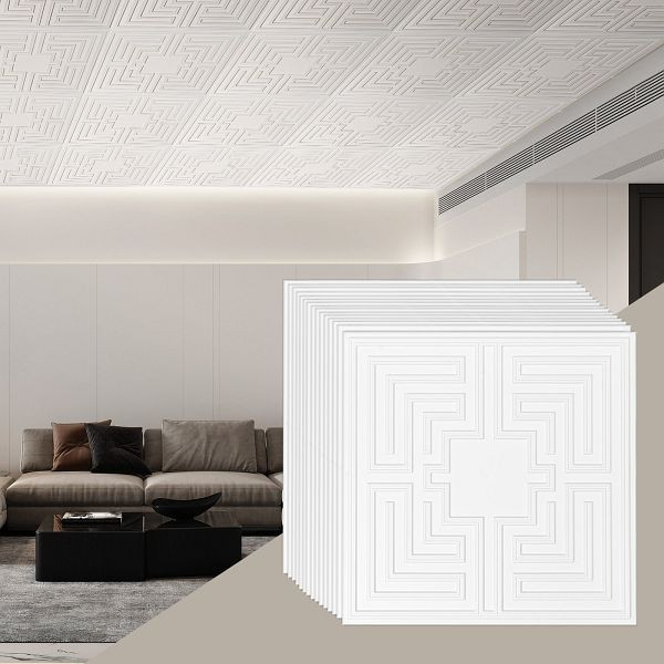 VEVOR 12x Decke Panel Deckenplatten Deckenfliese PVC 605x605mm Weiß Echo-Muster, THBZPVCB12J29DDRKV0