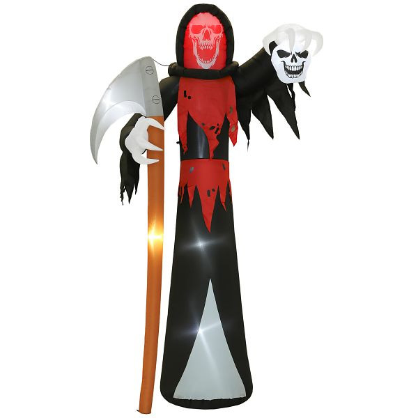 Outsunny Halloween-Dekoration 3,7 m riesiger Sensenmann mit LED-Beleuchtung Leuchtende Luftfigur für Outdoor, 84J-109V90BK