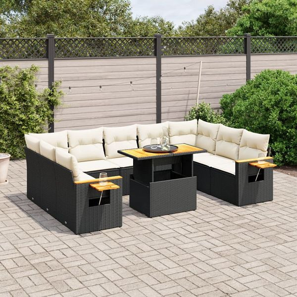 vidaXL 11-teilig Garten-Sofagarnitur mit Kissen Schwarz Poly Rattan, 3273688