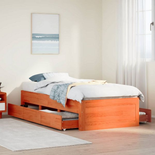vidaXL Massivholzbett ohne Matratze mit Schubladen Braun 90x190 cm, 3308827