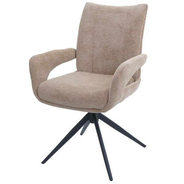 Mendler Esszimmerstuhl HWC-O78, Küchenstuhl Stuhl, drehbar Auto-Return, Stoff/Textil Chenille (310g/m²) Öko-Tex, hellbraun, 139274