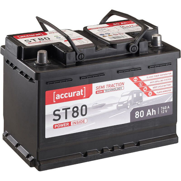 Accurat Semi Traction ST80 AGM Wohnmobil-Batterie 12V 80Ah 760A, VBB-AGM-ST80