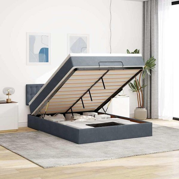 vidaXL Ottoman-Bett mit Matratze Dunkelgrau 140x200 cm Samt, 3311922