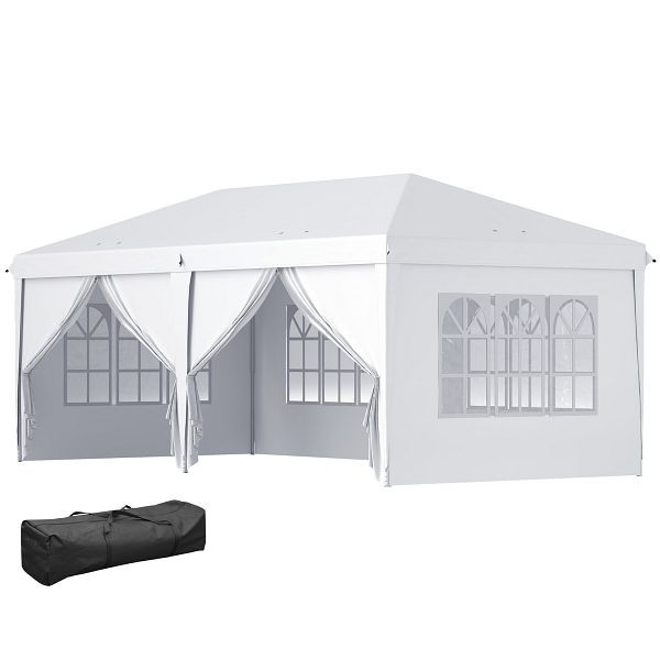 Outsunny Gartenpavillon 6x3m Faltpavillon mit UV-Schutz-Seitenwänden Höhenverstellbar mit Tragetasche beige, 84C-104V01WT