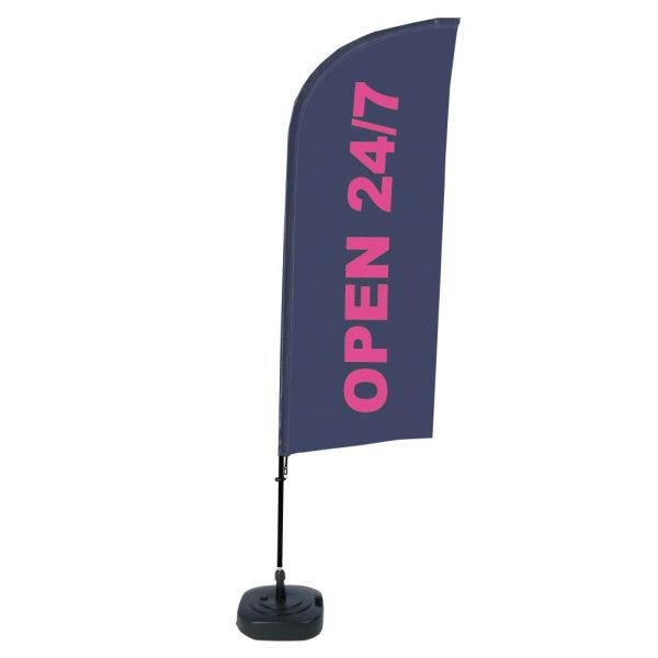 Showdown Displays Beachflag Alu Wind Komplett-Set 24/7 Geöffnet Englisch, BFAW310-WT21-I129