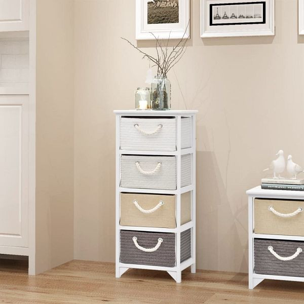 vidaXL Beistellschrank mit 4 Körben Holz, Material: Paulownia-Holz + MDF, 242890