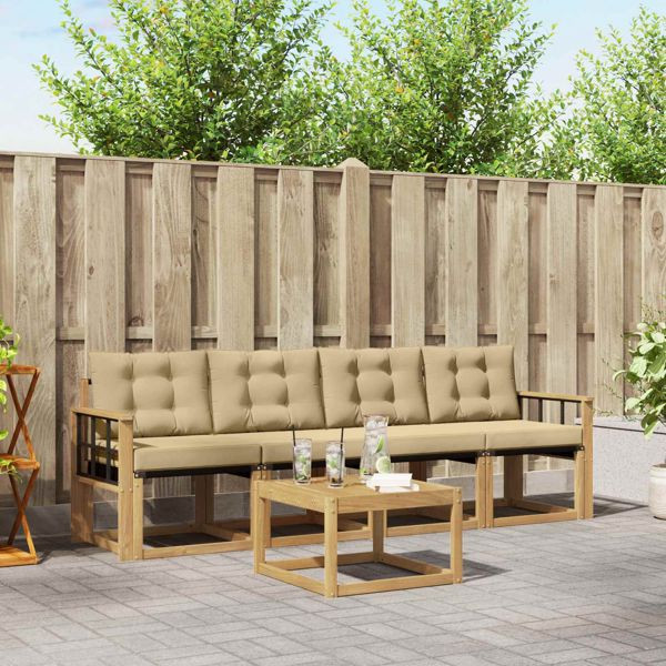 vidaXL Outdoor-Sofagarnitur mit Kissen 5-teilig Weiß und Beige, 3389195
