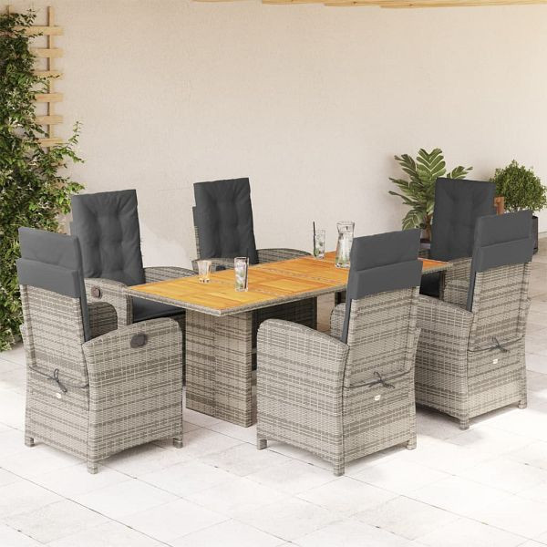 vidaXL 7-teilig Garten-Essgruppe mit Kissen Grau Poly Rattan, 3212278