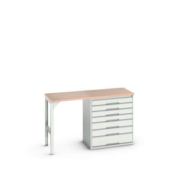 bott verso Unterbauwerkbank (Multiplex) mit 7 Schubladen (Breite: 800mm) BxTxH: 1500 x 600 x 930 mm, Lichtgrau / Lichtgrau, 16921904.16