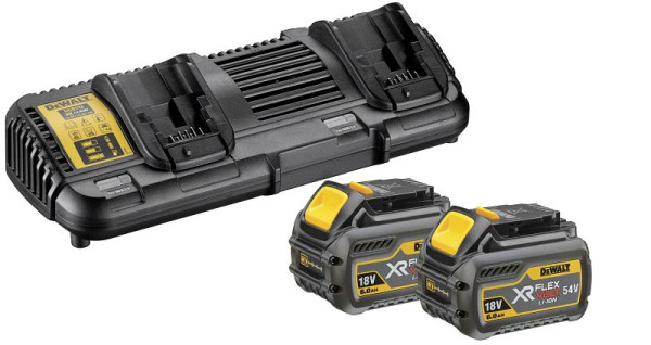 DeWalt 54 Volt / 108 Wh XR FLEXVOLT Akku-Starter-Set, inklusive 2x Akku und 1x Doppelladegerät, DCB132T2-QW