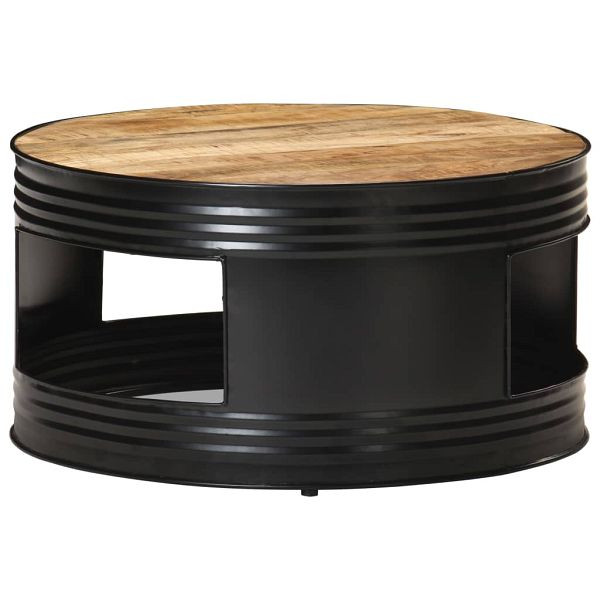 vidaXL Couchtisch Schwarz 68x68x36 cm Raues Mango-Massivholz, 321931