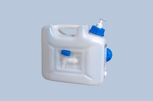 DENIOS Hygiene-Kanister, 12 l, integrieter Spender für Seife oder Desinfektionsmittel, VE: 4 Stück, 308384