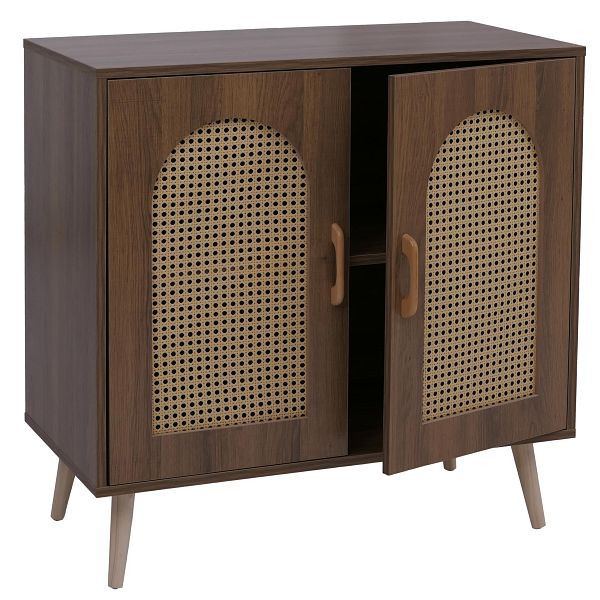 Mendler Kommode HWC-P51, Schrank mit Türen Anrichte Staufächer, Poly-Rattan MDF Melamin 79x80x40cm, braun, 139904