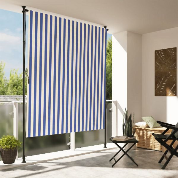 vidaXL Außenrollo Blau und Weiß 200x270 cm Stoff und Stahl, 368767