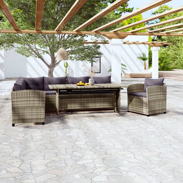 vidaXL 3-tlg. Garten-Lounge-Set mit Kissen Poly Rattan Grau, 3098168