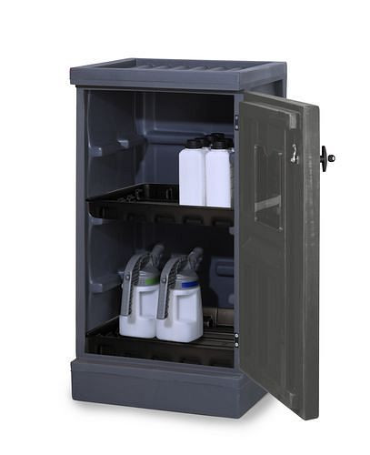 DENIOS Säure- und Laugenschrank PolyStore, Kunststoff, mit 2 Wannenböden, B 600 mm, 281507