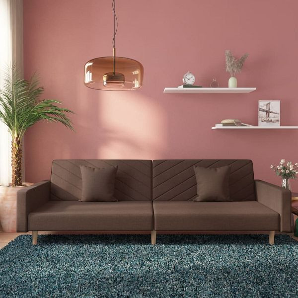 vidaXL Schlafsofa 2-Sitzer mit 2 Kissen Taupe Stoff, 375908