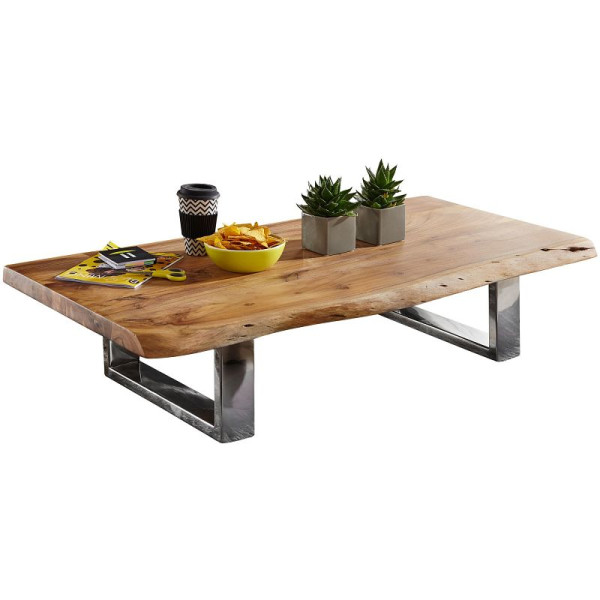 Wohnling Couchtisch ASURA 115 x 25 x 58 cm Akazie Massiv Holz Metallgestell groß, WL5.524