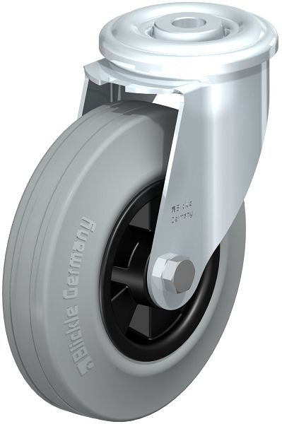 Blickle LER-VPP 125R-SG Stahlblech-Lenkrolle mit Rückenloch, Vollgummi, Grau, 649376