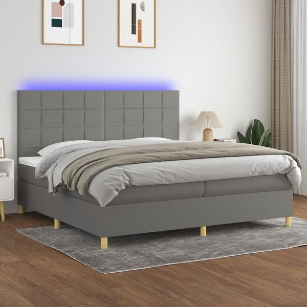 vidaXL Boxspringbett mit Matratze & LED Dunkelgrau 200x200 cm Stoff, 3135462