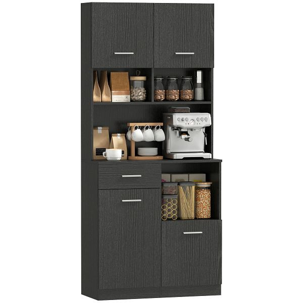 HOMCOM Küchenschrank, Buffet mit Schublade, Soft-Close Türen, 80 x 35 x 180 cm, Schwarz, 83A-204V90BK