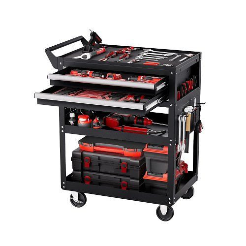 VEVOR Werkzeugwagen Schwarz, 785x450x945 mm, 181 kg Tragkraft, mit 2 Schubladen, Aufbewahrung für Werkstatt & Garage, DGNGJCHCLYG22CMU5V0
